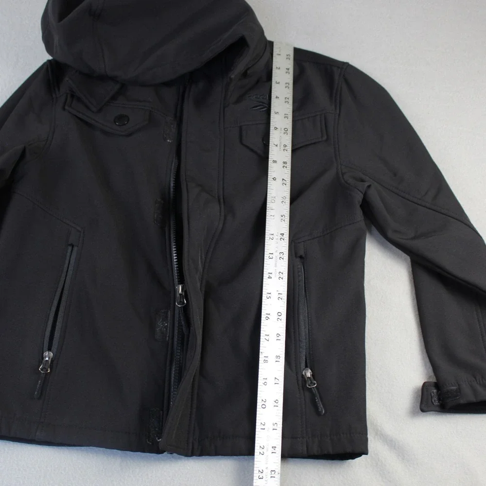 Reebok Softshell Jacket Boys Size 8 Black Excellent Fleece Lined Hooded Coat
